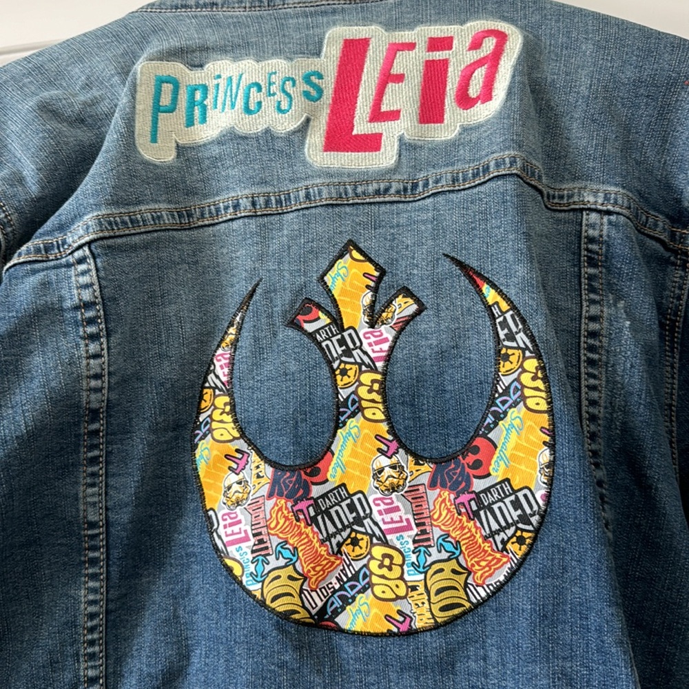 Star Wars Her Universe, Princess Leia, women’s denim jacket with patches.